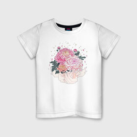 Детская футболка хлопок с принтом Пионы в Екатеринбурге, 100% хлопок | круглый вырез горловины, полуприлегающий силуэт, длина до линии бедер | flo | flowers | растения | флористика | цветение | цветы
