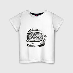 Детская футболка хлопок с принтом Кот космонавт в Екатеринбурге, 100% хлопок | круглый вырез горловины, полуприлегающий силуэт, длина до линии бедер | астронавт | космонавт | космос | костюм | кот | кошка | скафандр | хипстер | шлем