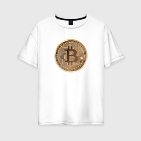 Женская футболка хлопок Oversize с принтом БИТКОИН (НА СПИНЕ) в Екатеринбурге, 100% хлопок | свободный крой, круглый ворот, спущенный рукав, длина до линии бедер
 | bitcoin | blockchain | btc | cardano | crypto | ethereum | polkadot | tether | xrp | бинанс | биткоин | блокчейн | валюта | деньги | криптовалюта | майнер | майнинг | цифровая валюта | цифровое золото | эфир