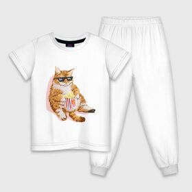 Детская пижама хлопок с принтом Ленивый кот в Екатеринбурге, 100% хлопок |  брюки и футболка прямого кроя, без карманов, на брюках мягкая резинка на поясе и по низу штанин
 | корн | кот | ленивый | очки | поп | попкорн | хипстер