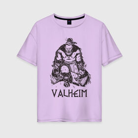 Женская футболка хлопок Oversize с принтом Valheim Викинг Берсерк в Екатеринбурге, 100% хлопок | свободный крой, круглый ворот, спущенный рукав, длина до линии бедер
 | axe | berserk | berserker | nord | ragnarok | viking | vikings | warrior | берсеркер | валькирия | викинги | воин | мифология | норд | норман | норманн | один | рагнар | рагнарок | руна | руны | русич | русь | с топором | скандинавия