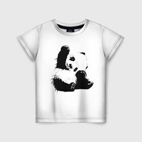 Детская футболка 3D с принтом Панда минимализм в Екатеринбурге, 100% гипоаллергенный полиэфир | прямой крой, круглый вырез горловины, длина до линии бедер, чуть спущенное плечо, ткань немного тянется | Тематика изображения на принте: animal | bear | beast | black | minimalism | panda | white | белое | животное | зверь | краски | медведь | минимализм | панда | чернила | черно белое | черное