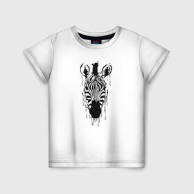 Детская футболка 3D с принтом Зебра минимализм в Екатеринбурге, 100% гипоаллергенный полиэфир | прямой крой, круглый вырез горловины, длина до линии бедер, чуть спущенное плечо, ткань немного тянется | Тематика изображения на принте: animal | beast | black | minimalism | white | zebra | белое | животное | зверь | зебра | краски | минимализм | чернила | черно белое | черное