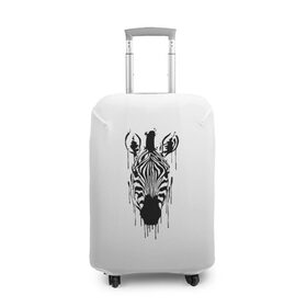 Чехол для чемодана 3D с принтом Зебра минимализм в Екатеринбурге, 86% полиэфир, 14% спандекс | двустороннее нанесение принта, прорези для ручек и колес | animal | beast | black | minimalism | white | zebra | белое | животное | зверь | зебра | краски | минимализм | чернила | черно белое | черное