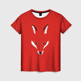 Женская футболка 3D с принтом Fox minimalism в Екатеринбурге, 100% полиэфир ( синтетическое хлопкоподобное полотно) | прямой крой, круглый вырез горловины, длина до линии бедер | animal | beast | face | fox | minimalism | muzzle | red | животное | зверь | красная | красный | лиса | лисы | лицо | минимализм