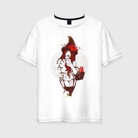 Женская футболка хлопок Oversize с принтом Ведьмочка в Екатеринбурге, 100% хлопок | свободный крой, круглый ворот, спущенный рукав, длина до линии бедер
 | ведьма | ведьмочка | девочка | красный | страсть