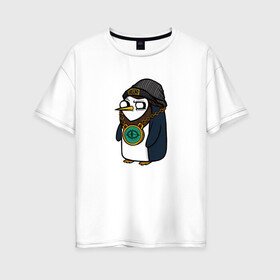 Женская футболка хлопок Oversize с принтом Крутой Пингвин в Екатеринбурге, 100% хлопок | свободный крой, круглый ворот, спущенный рукав, длина до линии бедер
 | бастард | крутой пингвин | пингвин | рисунок | хулиган