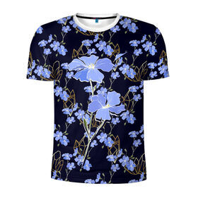 Мужская футболка 3D спортивная с принтом Незабудки в Екатеринбурге, 100% полиэстер с улучшенными характеристиками | приталенный силуэт, круглая горловина, широкие плечи, сужается к линии бедра | весна | кристаллы | незабудка | полевые цветы | цветы