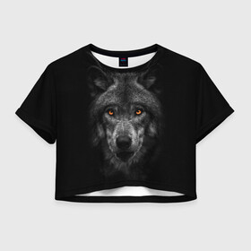 Женская футболка Crop-top 3D с принтом Evil Wolf в Екатеринбурге, 100% полиэстер | круглая горловина, длина футболки до линии талии, рукава с отворотами | animal | beast | dark | darkness | evil | moon | nigth | tegunvteg | werwolf | wild | wolf | вервольф | вой | волк | волки | волчара | дикий | животное | зверь | клык | клыки | луна | ночь | оборотень | полнолуние