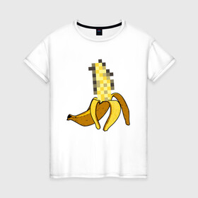 Женская футболка хлопок с принтом Банан Цензура в Екатеринбурге, 100% хлопок | прямой крой, круглый вырез горловины, длина до линии бедер, слегка спущенное плечо | banana | brazzers | censored | банан | без | пиксели | пиксель | фрукт