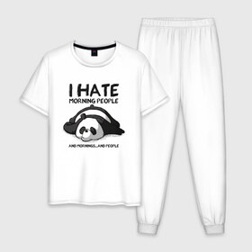 Мужская пижама хлопок с принтом I Hate Morning And People в Екатеринбурге, 100% хлопок | брюки и футболка прямого кроя, без карманов, на брюках мягкая резинка на поясе и по низу штанин
 | and | hate | i | morning | mornings | panda | people | людей | люди | ненавижу | панда | утро