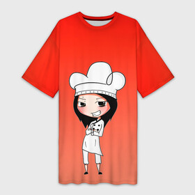 Платье-футболка 3D с принтом Повар девушка манга в Екатеринбурге,  |  | аниме | арт | готовка | градиент | девочка | девушка | детский | еда | кавай | манга | мило | мультяшный | персонаж | повар | рисунок | чиби