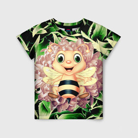 Детская футболка 3D с принтом пчелка жужа в Екатеринбурге, 100% гипоаллергенный полиэфир | прямой крой, круглый вырез горловины, длина до линии бедер, чуть спущенное плечо, ткань немного тянется | art | casual | арт | весна | градиент | минимализм | пчела | пчелка | структура | текстура | цветок