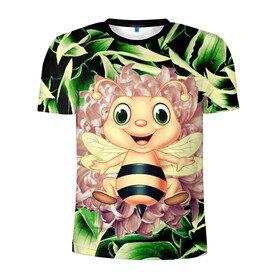 Мужская футболка 3D спортивная с принтом пчелка жужа в Екатеринбурге, 100% полиэстер с улучшенными характеристиками | приталенный силуэт, круглая горловина, широкие плечи, сужается к линии бедра | Тематика изображения на принте: art | casual | арт | весна | градиент | минимализм | пчела | пчелка | структура | текстура | цветок