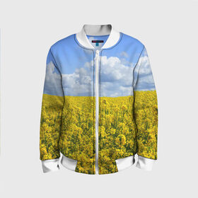 Детский бомбер 3D с принтом Желтый цвет весны в Екатеринбурге, 100% полиэстер | застегивается на молнию, по бокам два кармана без застежек, мягкие манжеты, по низу бомбера и на воротнике — эластичная резинка | art | casual | арт | весенний | весна | градиент | зелень | лето | облака | поле | растения | структура | текстура | цветы