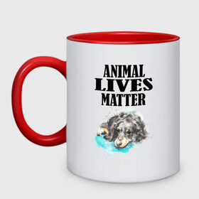 Кружка двухцветная с принтом Animal lives matter в Екатеринбурге, керамика | объем — 330 мл, диаметр — 80 мм. Цветная ручка и кайма сверху, в некоторых цветах — вся внутренняя часть | Тематика изображения на принте: animal | animal lives matter | dog | животные | жизнь | жизнь животных имеет значение | пес