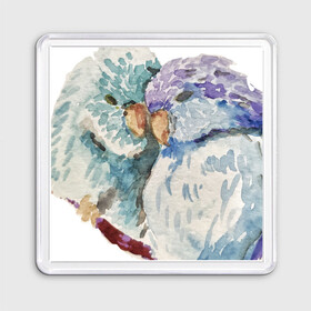 Магнит 55*55 с принтом Акварельные попугаи в Екатеринбурге, Пластик | Размер: 65*65 мм; Размер печати: 55*55 мм | Тематика изображения на принте: love | parrot | watercolour | акварель | арт | любовь | нежность | попугаи