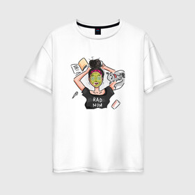 Женская футболка хлопок Oversize с принтом Лучшая мама в Екатеринбурге, 100% хлопок | свободный крой, круглый ворот, спущенный рукав, длина до линии бедер
 | mom | котик | лучшая мама | мама | супер мама