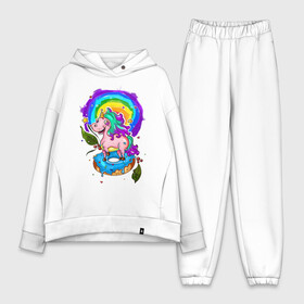 Женский костюм хлопок Oversize с принтом ЕДИНОРОЖЕК в Екатеринбурге,  |  | animal | children | color | kids | pink | rainbow | unicorn | детские | единорог | животные | звери | мультфильм | пончик | радуга | разноцветный | сказка