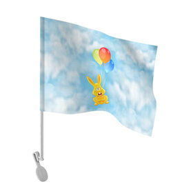 Флаг для автомобиля с принтом Харитон на воздушных шариках в Екатеринбурге, 100% полиэстер | Размер: 30*21 см | воздушные шары | детям | желейный заяц | зайчики | заяц | заяц харитон | звери | кролик | небо | харитошка