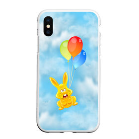 Чехол для iPhone XS Max матовый с принтом Харитон на воздушных шариках в Екатеринбурге, Силикон | Область печати: задняя сторона чехла, без боковых панелей | воздушные шары | детям | желейный заяц | зайчики | заяц | заяц харитон | звери | кролик | небо | харитошка