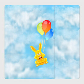 Магнитный плакат 3Х3 с принтом Харитон на воздушных шариках в Екатеринбурге, Полимерный материал с магнитным слоем | 9 деталей размером 9*9 см | воздушные шары | детям | желейный заяц | зайчики | заяц | заяц харитон | звери | кролик | небо | харитошка