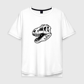 Мужская футболка хлопок Oversize с принтом Череп Тираннозавра в Екатеринбурге, 100% хлопок | свободный крой, круглый ворот, “спинка” длиннее передней части | динозавр | минимализм | рисунок | тираннозавра | череп | череп тираннозавра