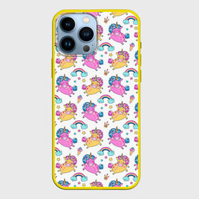 Чехол для iPhone 13 Pro Max с принтом Цветные Единорожки Паттерн в Екатеринбурге,  |  | animals | beast | eyes | rainbow | sweet | глаза | детям | единорог | животные | забавный | звери | лошадь | милый | паттерн | прикол | пушистый | пятна | радуга | смешной | точки | узор | фигуры