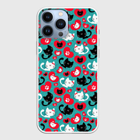 Чехол для iPhone 13 Pro Max с принтом Kitty Любовь в Екатеринбурге,  |  | animals | beast | cats | eyes | hello | kitty | sweet | глаза | животные | забавный | звери | кот | котенок | кошка | лапки | любовь | милый | паттерн | прикол | пушистый | пятна | сердца | смешной | точки | узор | фигуры | черный