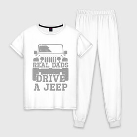 Женская пижама хлопок с принтом Джип в Екатеринбурге, 100% хлопок | брюки и футболка прямого кроя, без карманов, на брюках мягкая резинка на поясе и по низу штанин | born off road | im jeep | jeep logo | джип | танки грязи не боятся | чем круче джип
