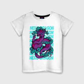 Детская футболка хлопок с принтом котик дракон в Екатеринбурге, 100% хлопок | круглый вырез горловины, полуприлегающий силуэт, длина до линии бедер | cat | cute | dragon | harajuku | kawaii | neko | вектор | дракон | кот | котик | облака | ориентал
