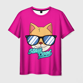 Мужская футболка 3D с принтом Очковая кошка в Екатеринбурге, 100% полиэфир | прямой крой, круглый вырез горловины, длина до линии бедер | домашняя кошка | кошка | мелус кот | милый кот | мышка | очки | очковая кошка | персидская кошка | русская кошка | французская кошка