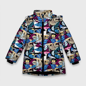 Зимняя куртка для девочек 3D с принтом Ленивцы и Лемуры в Екатеринбурге, ткань верха — 100% полиэстер; подклад — 100% полиэстер, утеплитель — 100% полиэстер. | длина ниже бедра, удлиненная спинка, воротник стойка и отстегивающийся капюшон. Есть боковые карманы с листочкой на кнопках, утяжки по низу изделия и внутренний карман на молнии. 

Предусмотрены светоотражающий принт на спинке, радужный светоотражающий элемент на пуллере молнии и на резинке для утяжки. | animals | beast | eyes | sweet | глаза | животные | забавный | звери | лемур | ленивец | листья | милый | обезьяны | паттерн | прикол | пушистый | пятна | растения | смешной | точки | узор | фигуры | цветы | черный