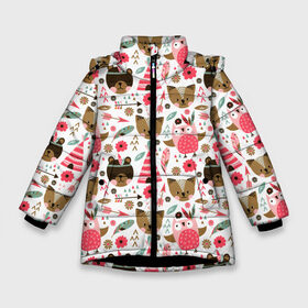 Зимняя куртка для девочек 3D с принтом Животный Паттерн в Екатеринбурге, ткань верха — 100% полиэстер; подклад — 100% полиэстер, утеплитель — 100% полиэстер. | длина ниже бедра, удлиненная спинка, воротник стойка и отстегивающийся капюшон. Есть боковые карманы с листочкой на кнопках, утяжки по низу изделия и внутренний карман на молнии. 

Предусмотрены светоотражающий принт на спинке, радужный светоотражающий элемент на пуллере молнии и на резинке для утяжки. | animals | beast | eyes | sweet | глаза | животные | забавный | звери | милый | мишки | паттерн | прикол | птицы | пушистый | пятна | растения | смешной | точки | узор | фигуры | цветы | черный