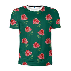 Мужская футболка 3D спортивная с принтом Розы на зеленом фоне в Екатеринбурге, 100% полиэстер с улучшенными характеристиками | приталенный силуэт, круглая горловина, широкие плечи, сужается к линии бедра | 8 марта | flowers | march 8 | spring | ботаническая иллюстрация | весна | день рождения | зеленый | красный | лето | любовь | праздник | принт | природа | растения | розы | цветы