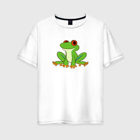 Женская футболка хлопок Oversize с принтом Лягушонок в Екатеринбурге, 100% хлопок | свободный крой, круглый ворот, спущенный рукав, длина до линии бедер
 | животное | земноводное | лягушка | лягушонок | минимализм | рисунок