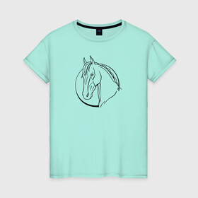 Женская футболка хлопок с принтом Лошадь - линейный рисунок в Екатеринбурге, 100% хлопок | прямой крой, круглый вырез горловины, длина до линии бедер, слегка спущенное плечо | голова | животное | линейный | лошадь | рисунок