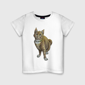 Детская футболка хлопок с принтом Уличный котик рисунок в Екатеринбурге, 100% хлопок | круглый вырез горловины, полуприлегающий силуэт, длина до линии бедер | арт | бандит | вектор | градиент | кот | котенок | котик | котэ | мультяшный | мяу | полоски | рисунок | рыжий | серый | уличный | хитрюга