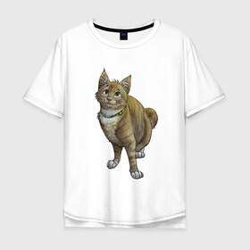 Мужская футболка хлопок Oversize с принтом Уличный котик рисунок в Екатеринбурге, 100% хлопок | свободный крой, круглый ворот, “спинка” длиннее передней части | арт | бандит | вектор | градиент | кот | котенок | котик | котэ | мультяшный | мяу | полоски | рисунок | рыжий | серый | уличный | хитрюга