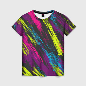 Женская футболка 3D с принтом SUMMER 2021 в Екатеринбурге, 100% полиэфир ( синтетическое хлопкоподобное полотно) | прямой крой, круглый вырез горловины, длина до линии бедер | абстракция | весна | краски | лето | полоски | разноцветное