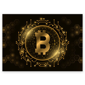 Поздравительная открытка с принтом ЗОЛОТОЙ БИТКОИН в Екатеринбурге, 100% бумага | плотность бумаги 280 г/м2, матовая, на обратной стороне линовка и место для марки
 | bitcoin | blockchain | btc | cardano | crypto | ethereum | polkadot | tether | xrp | бинанс | биткоин | блокчейн | валюта | деньги | криптовалюта | майнер | майнинг | цифровая валюта | цифровое золото | эфир