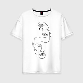 Женская футболка хлопок Oversize с принтом Лица в Екатеринбурге, 100% хлопок | свободный крой, круглый ворот, спущенный рукав, длина до линии бедер
 | голова | два лица | контурный рисунок | лицо | рисунок лица