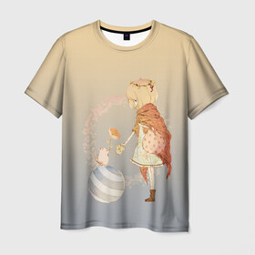 Мужская футболка 3D с принтом девочка и мышка друзья в Екатеринбурге, 100% полиэфир | прямой крой, круглый вырез горловины, длина до линии бедер | акварель | аниме | арт | вектор | градиент | девочка | дружба | друзья | мышка | мышь | обмен | рисунок