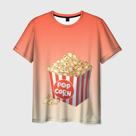 Мужская футболка 3D с принтом попкорн рисунок в Екатеринбурге, 100% полиэфир | прямой крой, круглый вырез горловины, длина до линии бедер | вкусняшка | воздушная кукуруза | еда | кино | кинопросмотр | киносеанс | кинотеатр | попкорн