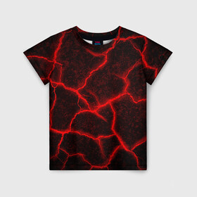 Детская футболка 3D с принтом ЛАВА | ЛАВОВЫЕ ТРЕЩИНЫ | LAVA в Екатеринбурге, 100% гипоаллергенный полиэфир | прямой крой, круглый вырез горловины, длина до линии бедер, чуть спущенное плечо, ткань немного тянется | Тематика изображения на принте: burnin | fire | flame | grunge | lava | lawa | гранж | земля | красная | красный | лава | неон | неоновая | огонь | паттерн | пламя | плита | плиты | природа | текстура | текстуры | трещины