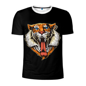 Мужская футболка 3D спортивная с принтом ТИГР Рык в Екатеринбурге, 100% полиэстер с улучшенными характеристиками | приталенный силуэт, круглая горловина, широкие плечи, сужается к линии бедра | Тематика изображения на принте: animal | beast | cat | cute | fluffy | hunter | lion | lion cub | lion king | mane | predator | red | tail | tiger | yellow | большая кошка | голова тигра | грива | животное | зверь | король лев | кот | милый | охотник | пушистый | тигр | тиг