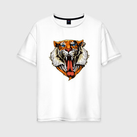 Женская футболка хлопок Oversize с принтом Tiger Face в Екатеринбурге, 100% хлопок | свободный крой, круглый ворот, спущенный рукав, длина до линии бедер
 | animal | beast | cat | cute | fluffy | hunter | lion | lion cub | lion king | mane | predator | red | tail | tiger | yellow | большая кошка | голова тигра | грива | животное | зверь | король лев | кот | милый | охотник | пушистый | тигр | тиг