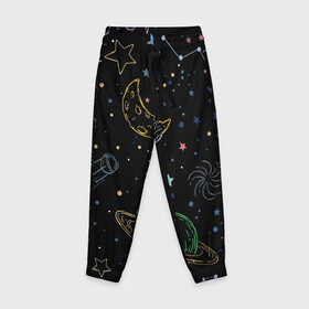 Детские брюки 3D с принтом Galaxy в Екатеринбурге, 100% полиэстер | манжеты по низу, эластичный пояс регулируется шнурком, по бокам два кармана без застежек, внутренняя часть кармана из мелкой сетки | galaxy | sky | sun | the earth