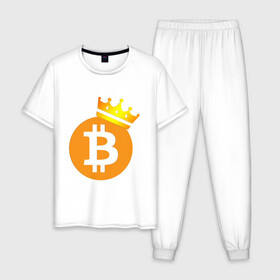 Мужская пижама хлопок с принтом BITCOIN KING | БИТКОИН  (Z) в Екатеринбурге, 100% хлопок | брюки и футболка прямого кроя, без карманов, на брюках мягкая резинка на поясе и по низу штанин
 | Тематика изображения на принте: binance coin | bitcoin | blockchain | btc | cardano | crypto | ethereum | litecoin | polkadot | tether | xrp | биткоин | блокчейн | валюта | деньги | криптовалюта | майнер | майнинг | цифровая валюта | цифровое золото | эфир