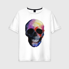 Женская футболка хлопок Oversize с принтом Акварельный череп в Екатеринбурге, 100% хлопок | свободный крой, круглый ворот, спущенный рукав, длина до линии бедер
 | акварельный череп | анархия | скелет | череп